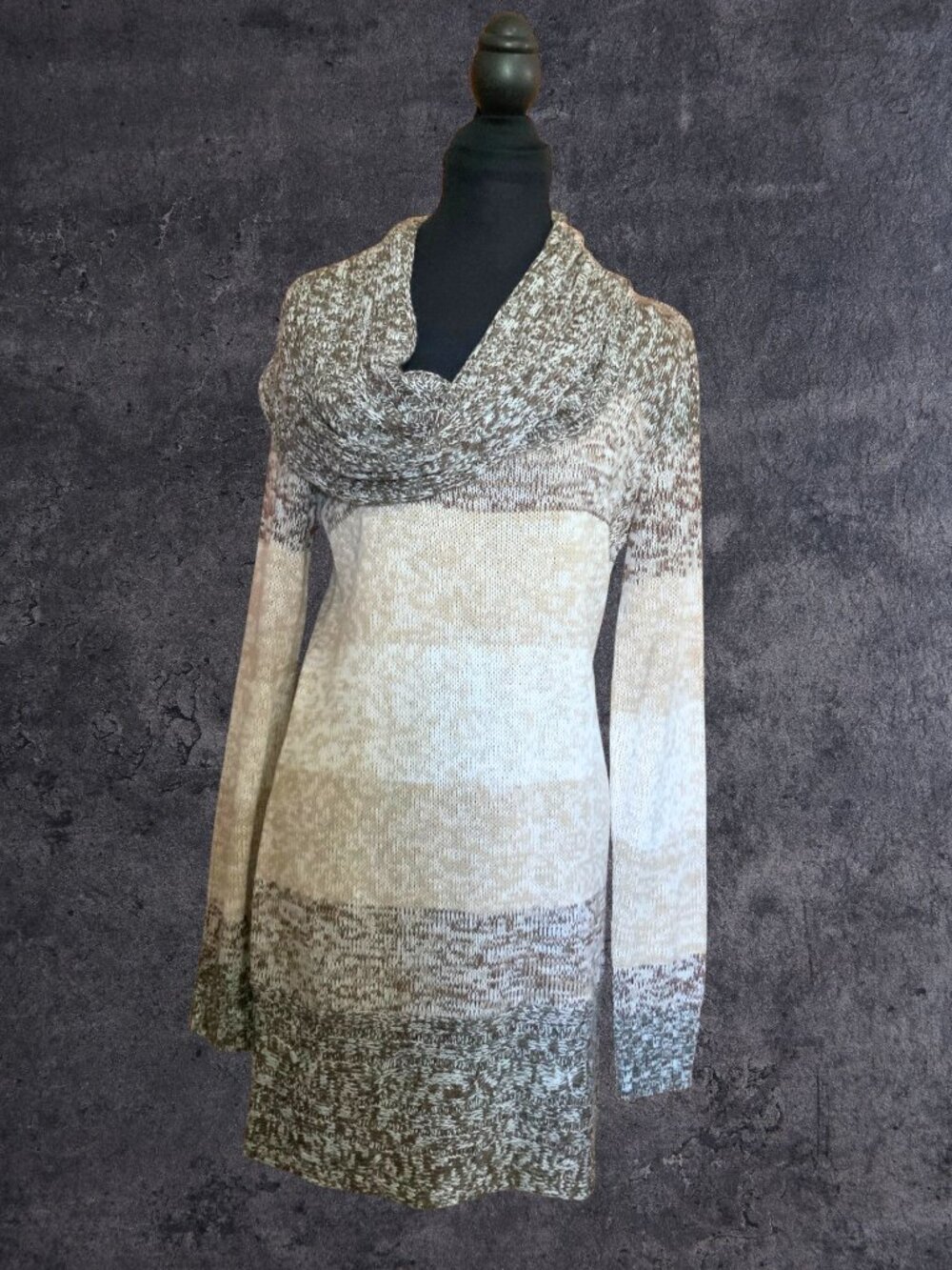 Vintage Canyon River Blues Brown Cowl Neck Size L Long Sleeve Sweater Dress